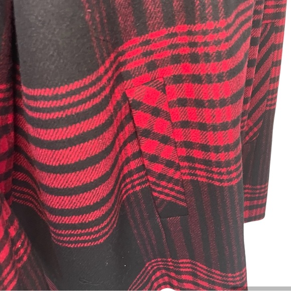J. Jill Buffalo Plaid Black & Red Pea Coat Women’s Large - Picture 7 of 11